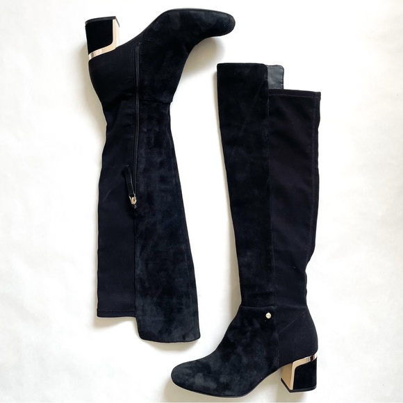 Dkny Shoes - DKNY Black Cora Over the Knee Boots with Gold Accent
